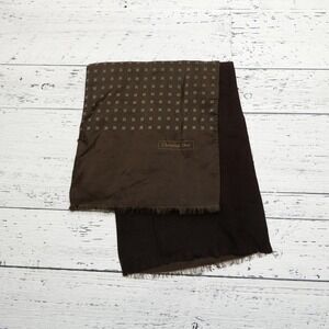 Christian Dior Scarf Mens One Size Brown Geometric Print Logo‎ Fringe Reversible